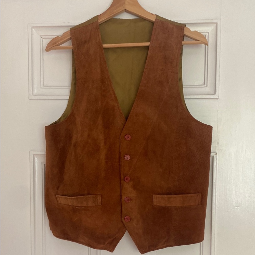 Genuine Brown Suede Vest with Button Closure